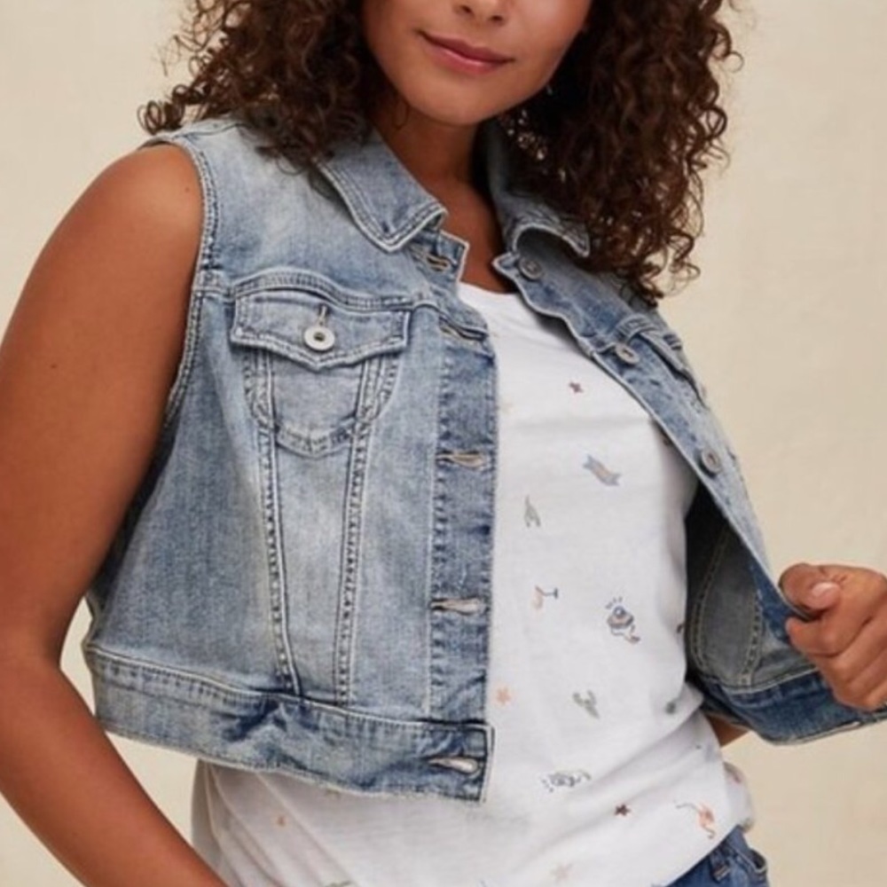 Torrid Crop Sleeveless Jean Jacket